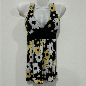 Floral Halter Top in Black, White, and Yellow